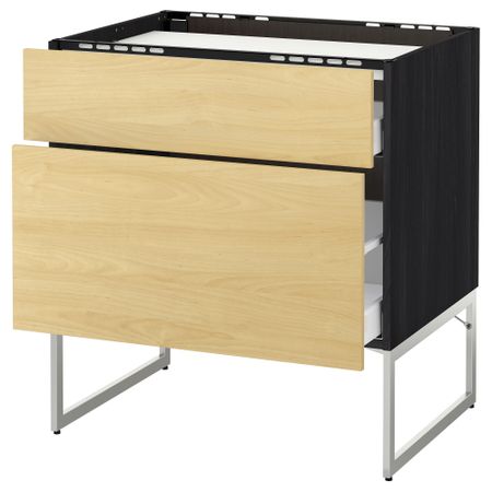 Напольный шкаф, 2 фронтальных панели, 3 ящика МЕТОД / МАКСИМЕРА, черный, Тингсрид береза