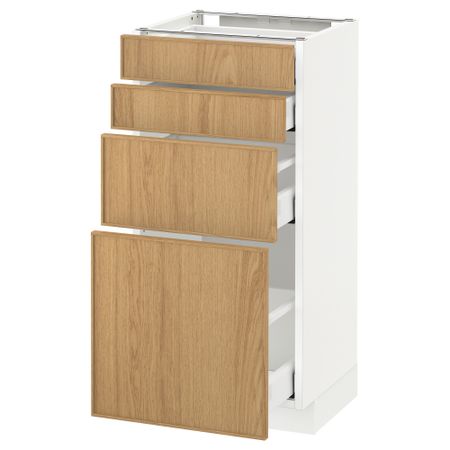 Напольный шкаф 4 фронтальных панели, 4 ящика МЕТОД / МАКСИМЕРА, белый, Экестад дуб