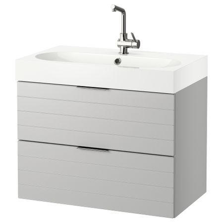 Шкаф для раковины с 2 ящиками ГОДМОРГОН / БРОВИКЕН, светло-серый, белый (80x48x68 см)