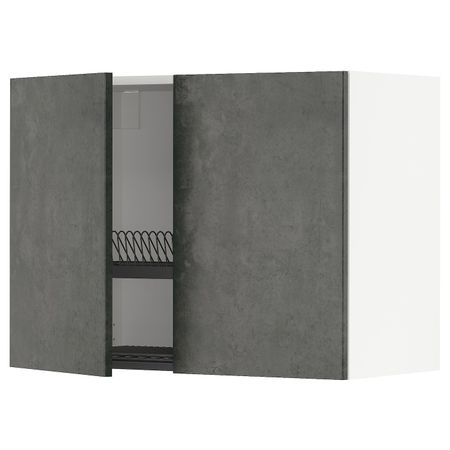 Навесной шкаф с сушилкой/2дверцы, белый/кальхюттан под темно-серый бетон 80x60 см IKEA METOD МЕТОД 094.413.44