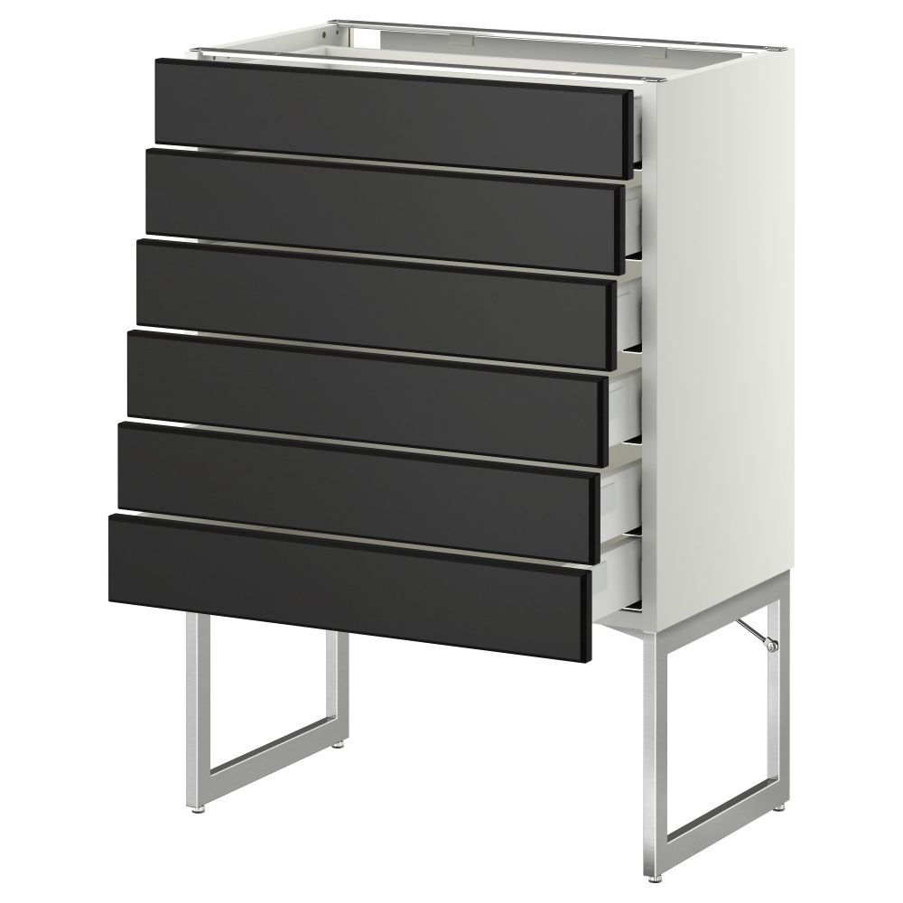 Напольный шкаф 6 фронтальных панелей, 6 нижних ящиков МЕТОД / МАКСИМЕРА, белый, Лаксарби черно-коричневый - схема-чертеж с размерами