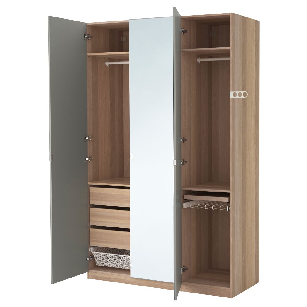 Гардероб ПАКС, под беленый дуб, Викедаль зеркальное стекло (150x60x236 см) - фото 1