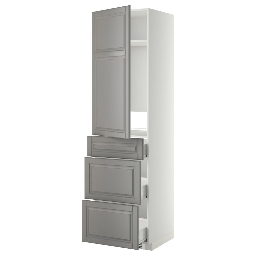 Высокий шкаф для холодильника, с дверцами, 3 ящика МЕТОД / ФОРВАРА, белый, Будбин серый (60x60x220 см) - схема-чертеж с размерами