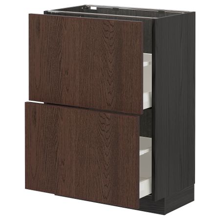 Напольный шкаф с 2 ящиками, черный, Sinarp коричневый, 60x37 см IKEA METOD МЕТОД, MAXIMERA МАКСИМЕРА 694.057.53