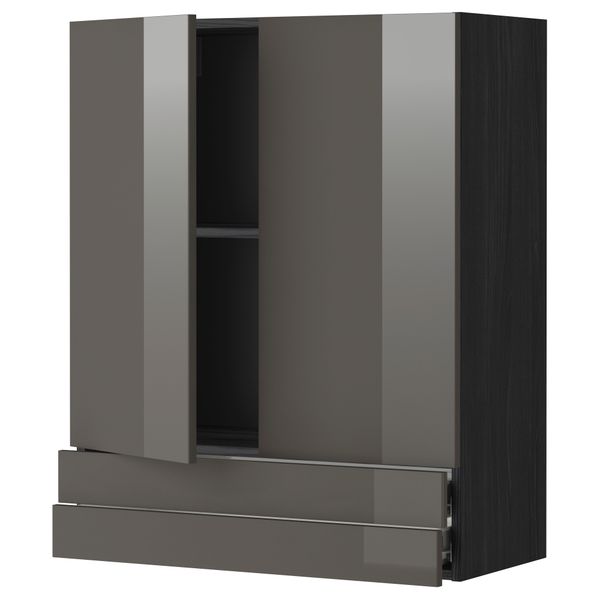Навесной шкаф, 2 дверцы, 2 ящика МЕТОД / ФОРВАРА, черный, Рингульт серый - фото 1