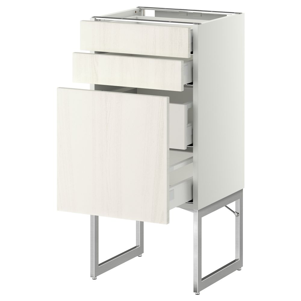 Напольный шкаф 3 фронтальных панели, 2 нижних, 2 средних ящика МЕТОД / МАКСИМЕРА, белый, Росдаль белый - схема-чертеж с размерами