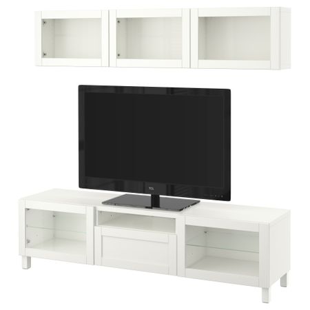 Шкаф для ТВ, комбинированный, стекляные дверцы БЕСТО, Ханвикен, Синдвик белый прозрачное стекло (180x20/40x166 см)