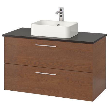 Шкаф со столешницей 45x32 раковина, под коричневый мореный ясень/антрацит БРОГРУНД смеситель 102x49x72 см IKEA GODMORGON/TOLKEN