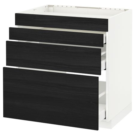 Напольный шкаф для духовки, 4фасада, 3 ящика МЕТОД / МАКСИМЕРА, белый, Тингсрид черный