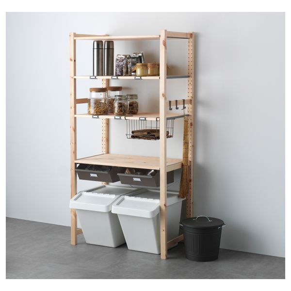 1 секция, полки/ящики ИВАР, сосна, серый (89x50x179 см) - фото 1