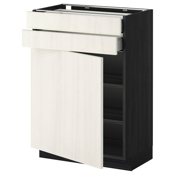 Напольный шкаф с дверцей, 2 ящиками МЕТОД / МАКСИМЕРА, черный, Росдаль белый - схема-чертеж с размерами