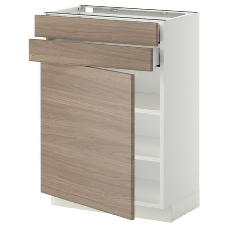 Напольный шкаф с дверцей, 2 ящиками МЕТОД / МАКСИМЕРА, белый, Брокхульт светло-серый