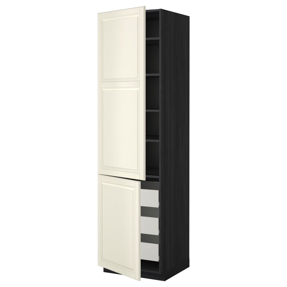 Высокий шкаф + полки, 3 ящика, 2 дверцы МЕТОД / ФОРВАРА, черный, Будбин белый с оттенком - фото 1