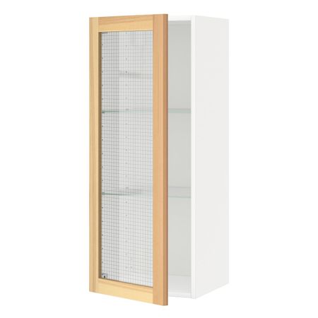 Навесной шкаф с полками, стекляными дв, белый/Торхэмн ясень 40x100 см IKEA METOD МЕТОД 092.259.29