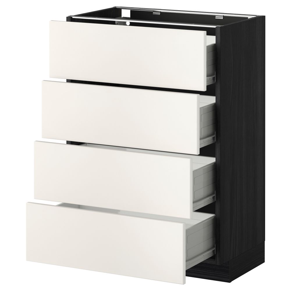 Напольный шкаф 4 фронтальных панели, 4 ящика МЕТОД / ФОРВАРА, черный, Веддинге белый - схема-чертеж с размерами
