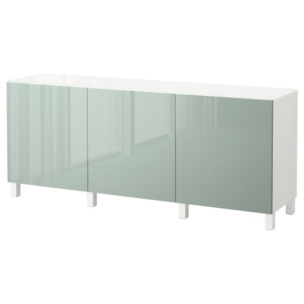 Комбинация для хранения с дверцами БЕСТО, белый, Сельсвикен глянцевый/серо-зеленый светлый (180x40x74 см) - фото 1