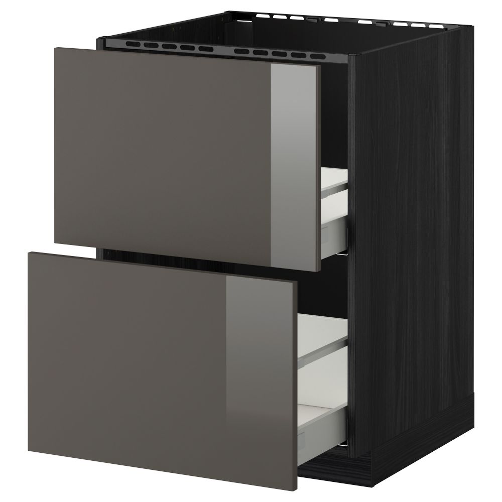 Напольный шкаф под мойку + 2 фронтальных панели, 2 ящика МЕТОД / МАКСИМЕРА, черный, Рингульт серый - схема-чертеж с размерами