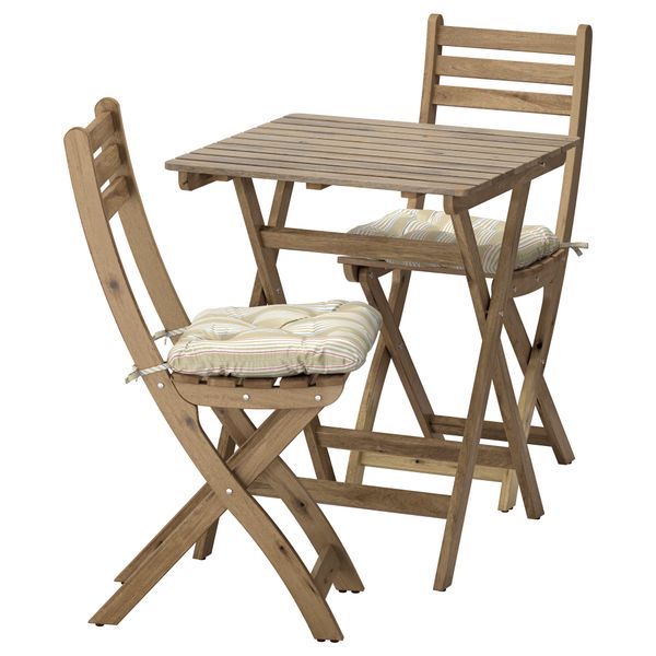 Стол + 2 стула, для сада АСКХОЛЬМЕН, серо-коричневая морилка, Сэро бежевый - фото 1