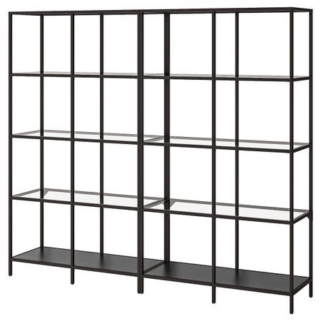 Комбинация для хранения, черно-коричневый/стекло 200x36x175 см IKEA VITTSJÖ ВИТШЁ 492.945.34