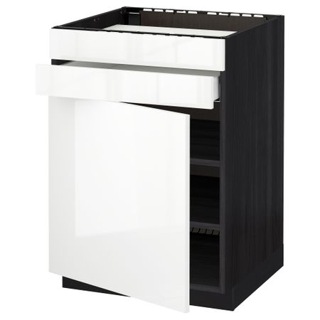 Напольный шкаф для варочной панели, доводчик, 2 фасада, 1 ящик МЕТОД / МАКСИМЕРА, черный, Рингульт белый (60x60 см)