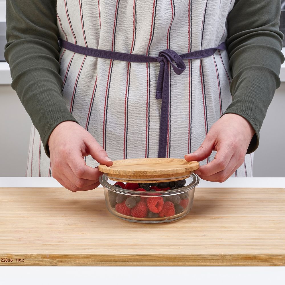 Контейнер для продуктов с крышкой, круглой формы стекло/бамбук 400 мл IKEA IKEA 365+ ИКЕА/365+ 892.690.85 - фото 1