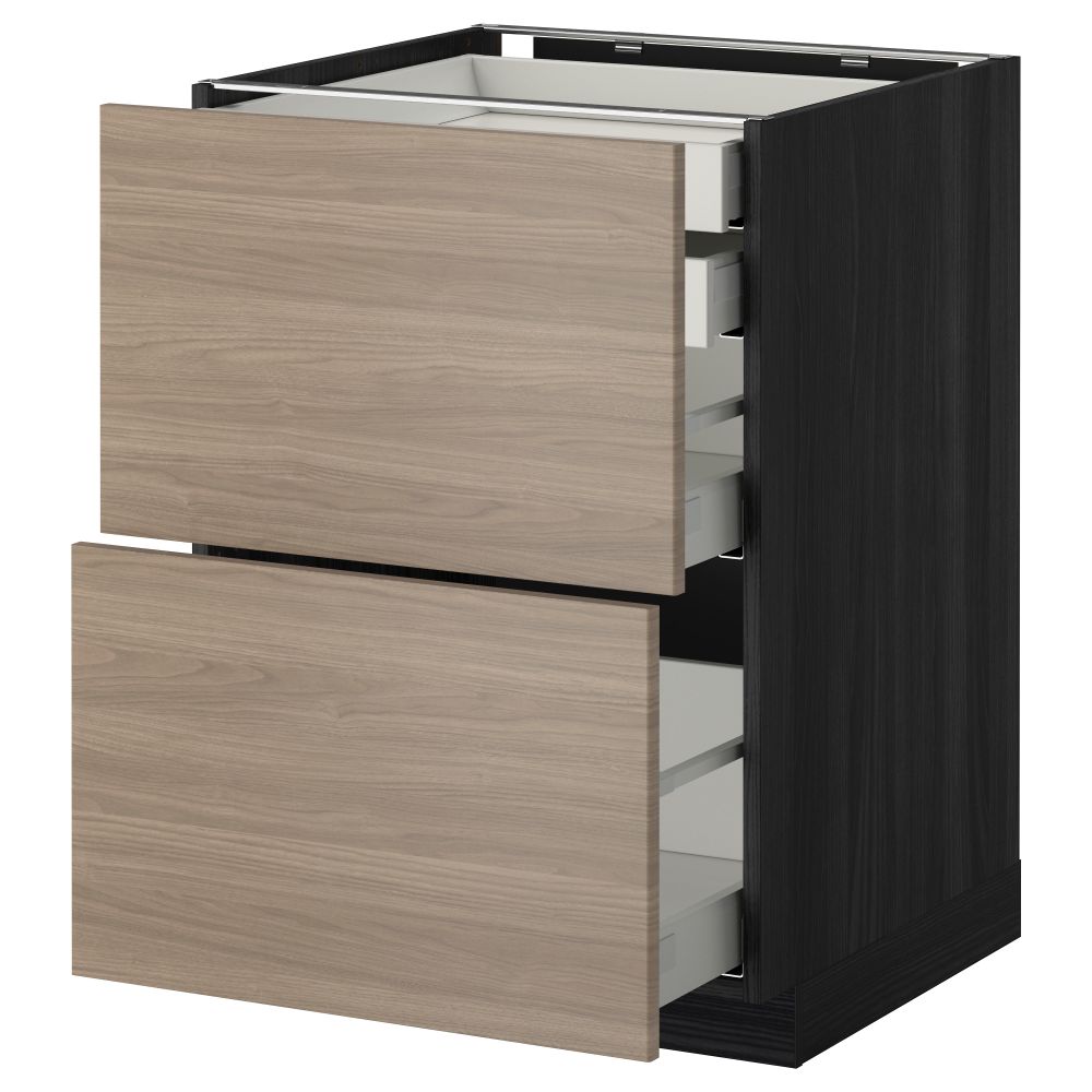 Напольный шкаф 2 фронтальные панели, 2 нижних, 1 средний, 1 высокий ящик МЕТОД / МАКСИМЕРА, черный, Брокхульт светло-серый - фото 1