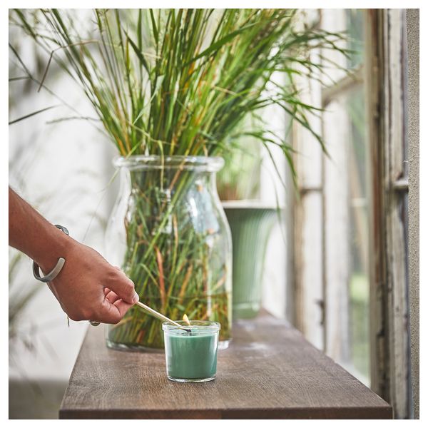 Ароматическая свеча в стакане, Свежая трава, светло-зеленый, 20 ч IKEA HEDERSAM 805.023.66 - схема-чертеж с размерами