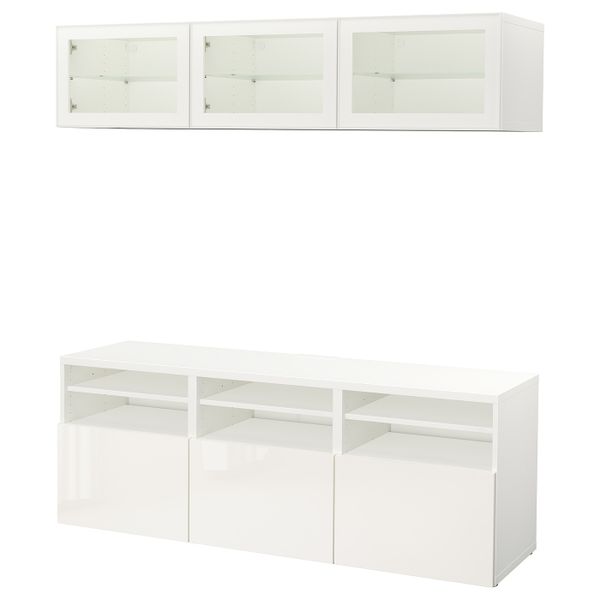 Шкаф для ТВ, комбинированный, стекляные дверцы, белый/Сельсвикен глянцевый, белый прозрачное стекло 180x42x192 см IKEA BESTÅ - фото 1