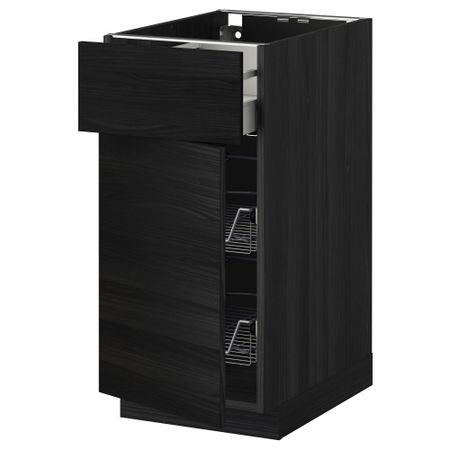 Напольный шкаф с проволочной корзиной, ящиком, дверью МЕТОД / МАКСИМЕРА, черный, Тингсрид черный
