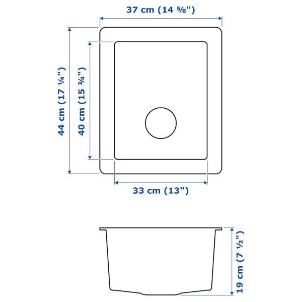 Одинарная врезная мойка, нержавеющая сталь 37x44 см IKEA NORRSJÖN НОРРШЁН 392.430.45 - схема-чертеж с размерами
