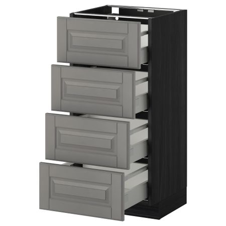 Напольный шкаф 4 фронтальных панели, 4 ящика МЕТОД / МАКСИМЕРА, черный, Будбин серый