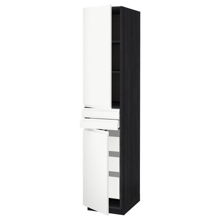 Высокий шкаф + полки, 5 ящиков, 2 дверцы, 2 фронтальных МЕТОД / МАКСИМЕРА, черный, Воксторп белый