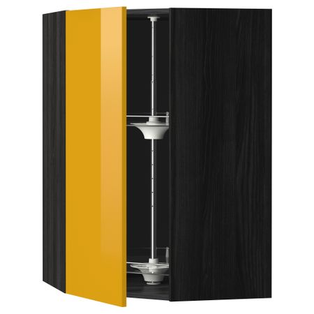 Угловой навесной шкаф с вращающейся секцией МЕТОД, черный, Ерста желтый