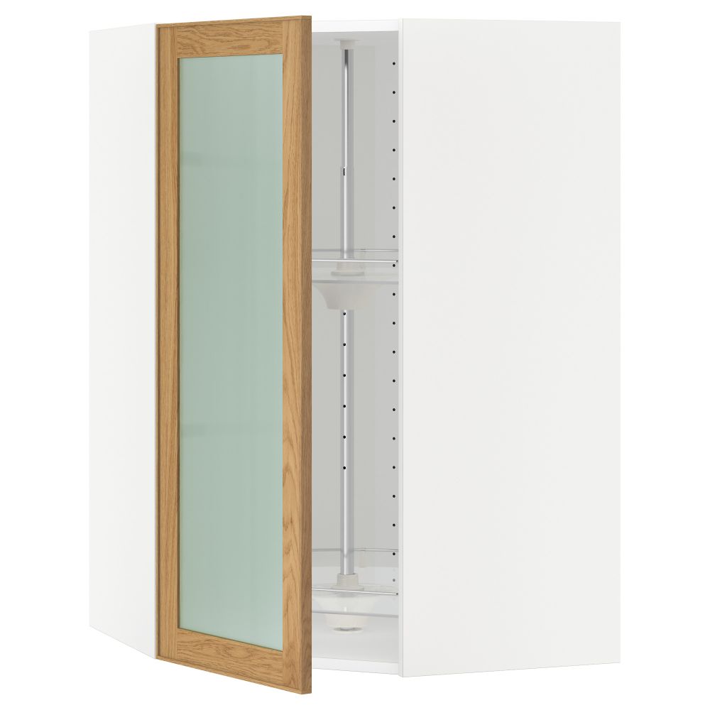 Угловой навесной шкаф с вращающающейся секцией, стеклянными дверцами МЕТОД, белый, Экестад дуб - схема-чертеж с размерами