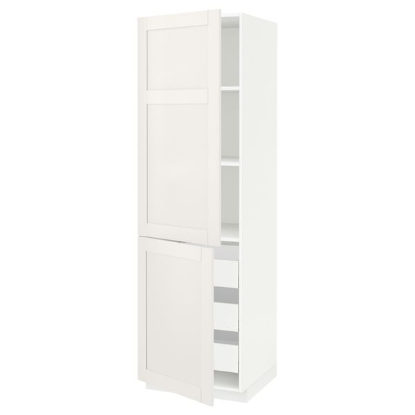 Высокий шкаф + полки, 3 ящика, 2 дверцы МЕТОД / МАКСИМЕРА, белый, Сэведаль белый - схема-чертеж с размерами