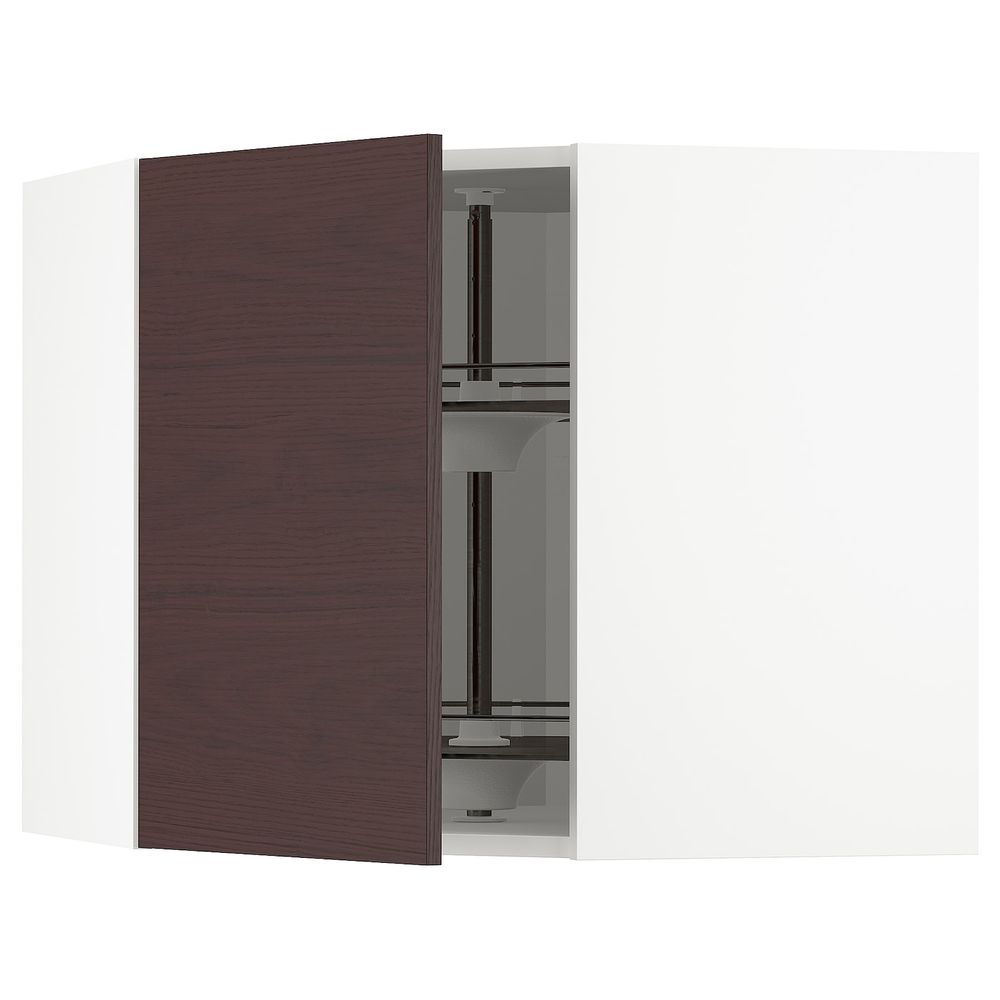 Угловой навесного шкаф с вращающейся секц, белый Аскерсунд/темно-коричневый под ясень 68x60 см IKEA METOD МЕТОД 293.354.46 - фото 1