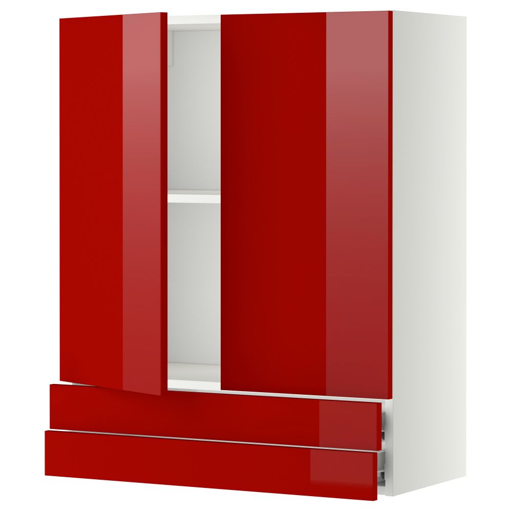 Навесной шкаф, 2 дверцы, 2 ящика МЕТОД / ФОРВАРА, белый, Рингульт красный - схема-чертеж с размерами