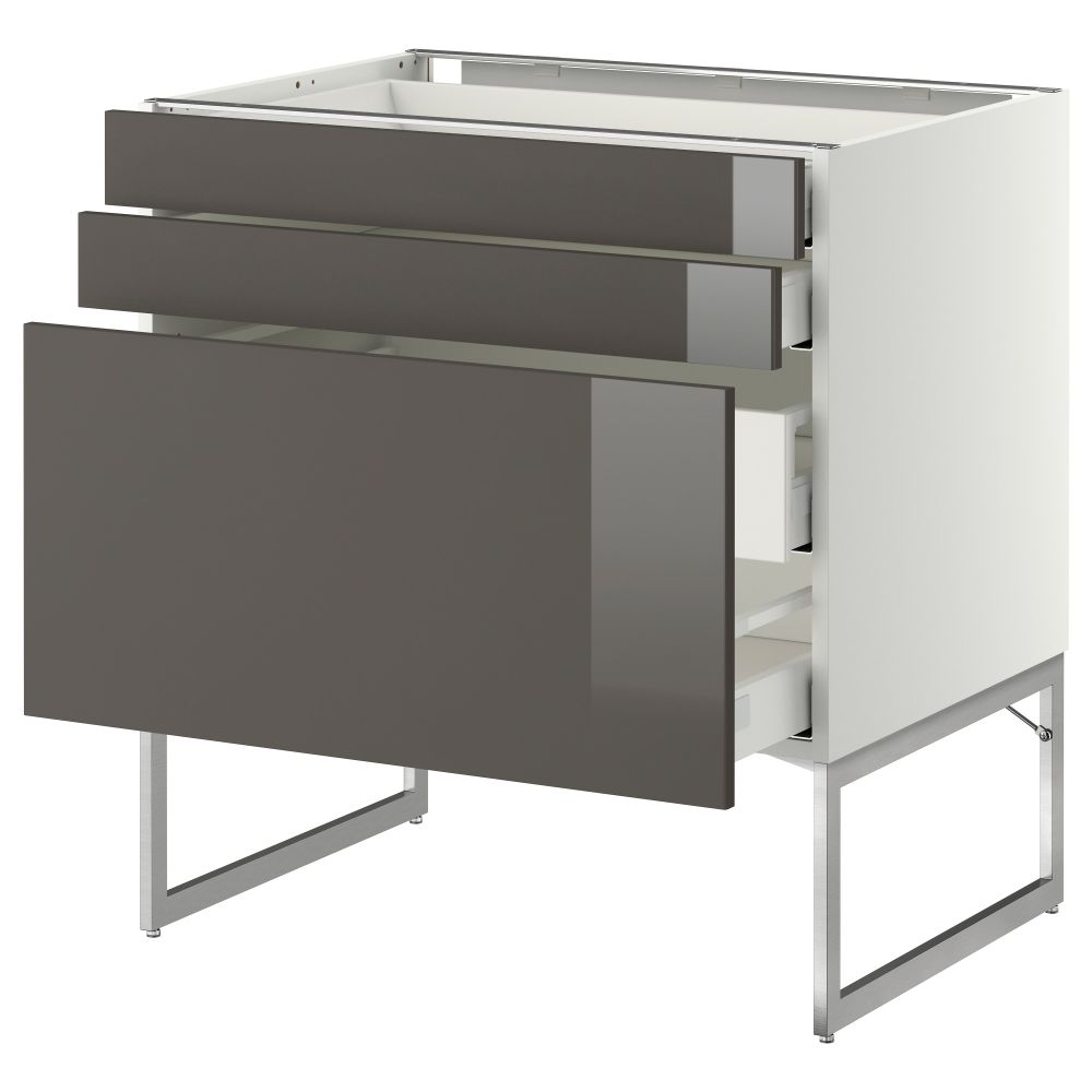 Напольный шкаф 3 фронтальных панели, 2 нижних, 2 средних ящика МЕТОД / МАКСИМЕРА, белый, Рингульт серый - схема-чертеж с размерами