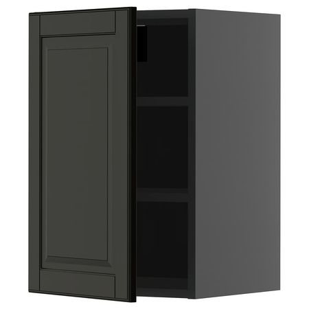 METOD Навесной шкаф с полками - черно-серый/Bodbyn чёрный 40x60 см