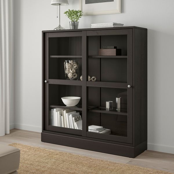 Шкаф-витрина с цоколем, темно-коричневый, прозрачное стекло 121x37x134 см IKEA HAVSTA ХАВСТА 592.751.15 - фото 3