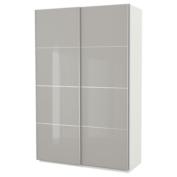 Гардероб, белый Хокксунд, глянцевый светло-серый 150x66x236 см IKEA ПАКС 893.056.58 - фото 2