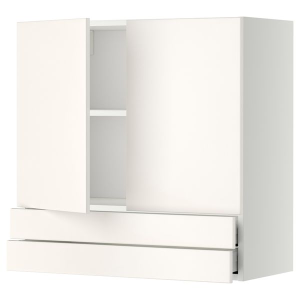 Навесной шкаф, 2 дверцы, 2 ящика МЕТОД / МАКСИМЕРА, белый, Веддинге белый - фото 1