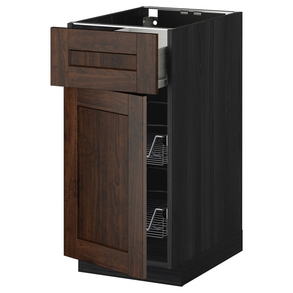 Напольный шкаф с проволочной корзиной/ящ/дверью, черный/Эдсерум коричневый 40x60 см IKEA МЕТОД / ФОРВАРА 092.616.82 - схема-чертеж с размерами