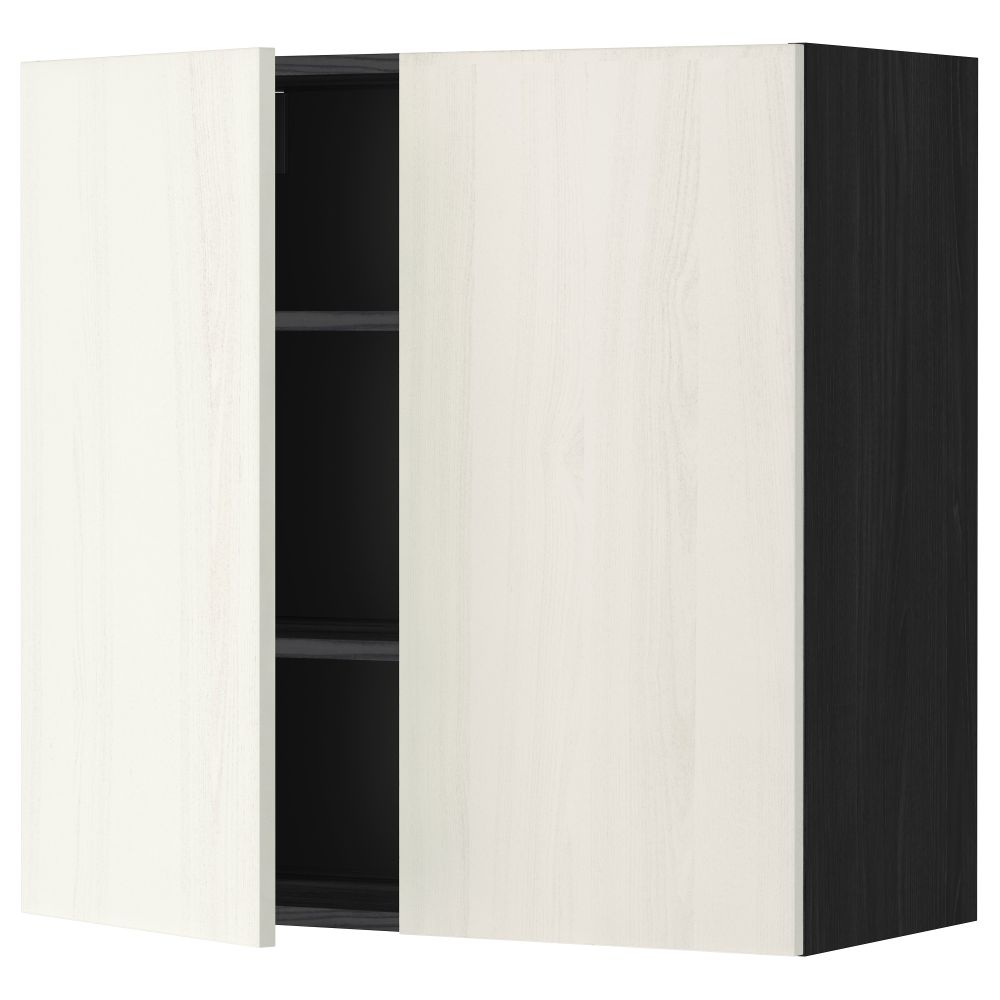 Навесной шкаф с полками, 2 дверцы МЕТОД, черный, Росдаль белый - схема-чертеж с размерами