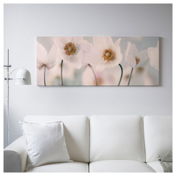 Картина с рамой БЬЁРКСТА, Белые цветы, черный (140x56 см) - фото 3