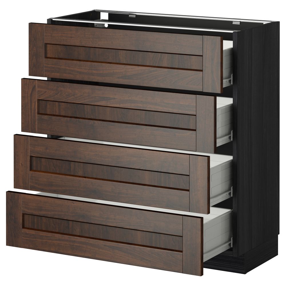 Напольный шкаф 4 фронтальных панели, 4 ящика МЕТОД / ФОРВАРА, черный, Эдсерум коричневый - схема-чертеж с размерами