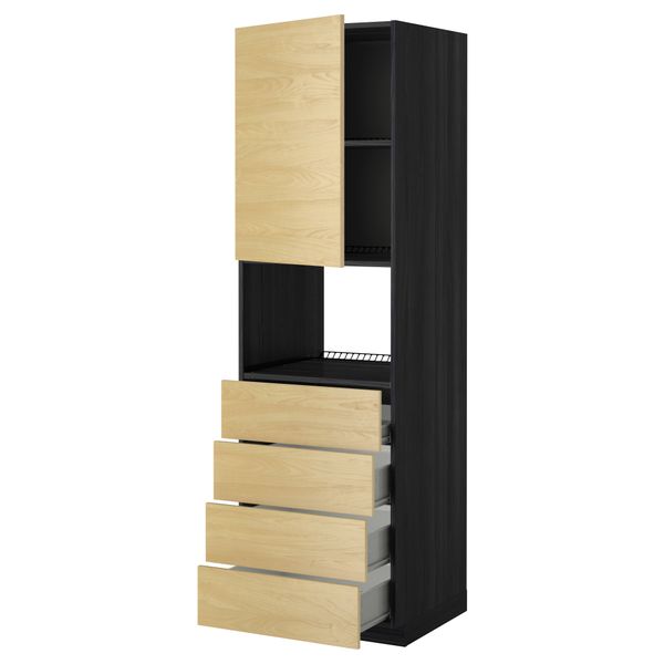 Высокий шкаф для духовки, дверца, 4 ящика МЕТОД / ФОРВАРА, черный, Тингсрид береза - фото 1