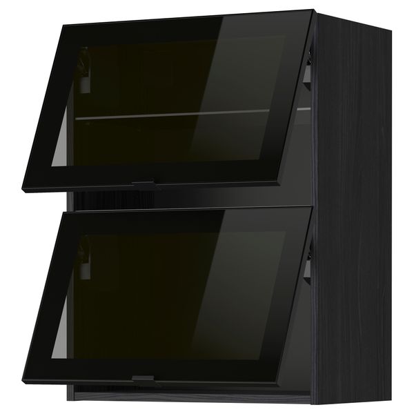 Навесной горизонтальный шкаф, 2 зеркальная дверцами МЕТОД, черный, Ютис дымчатое стекло - схема-чертеж с размерами