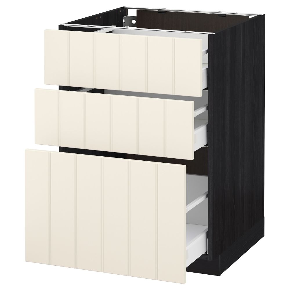 Напольный шкаф с 3 ящиками МЕТОД / МАКСИМЕРА, черный, Хитарп белый с оттенком - схема-чертеж с размерами