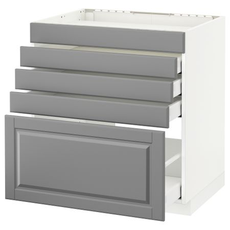 Напольный шкаф для варочной панели, 5 фасадов, 4 ящиков МЕТОД / МАКСИМЕРА, белый, Будбин серый